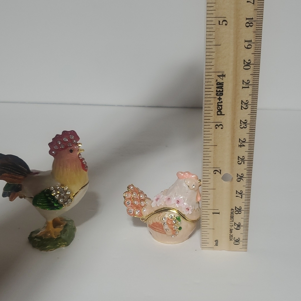 Decorative Rooster and Hen Metal Trinket Set - Picture 6 of 6